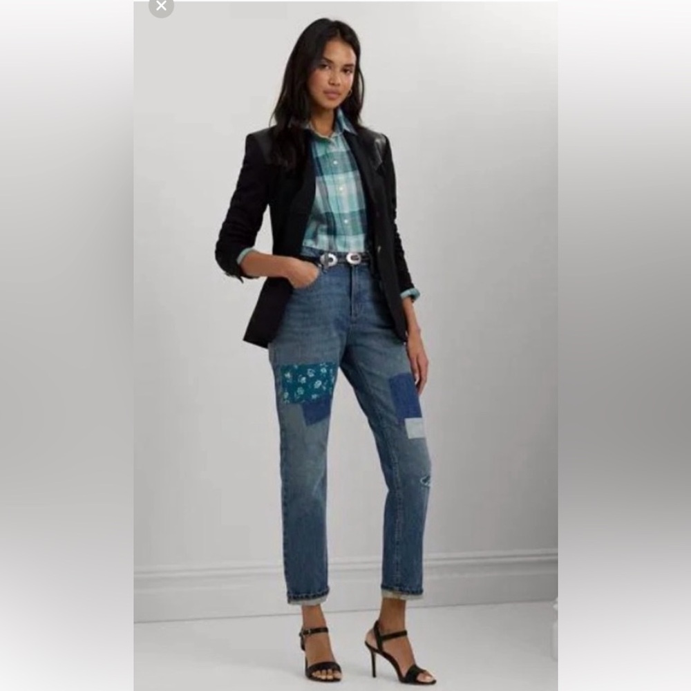 Lauren Ralph Lauren 100% Cotton Patchwork Boyfriend Jean Size 14